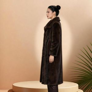<span class=keywords><strong>Cappotto</strong></span> Invernale Classico di Lusso con Collo Largo, Lungo, <span class=keywords><strong>Marrone</strong></span> <span class=keywords><strong>Scuro</strong></span>, in Finta Pelliccia di Visone, Antivento - Product Image 3