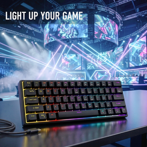 คีย์บอร์ดเกมมิ่งแบบกลไก 60% 61 ปุ่ม RGB Backlit แบบมีสาย USB-C ขนาดกะทัดรัด ป้องกันการกดผิดพลาด สำหรับเกมเมอร์ รับผลิตแบบ OEM ODM พร้อมโลโก้สั่งทำ - Product Image 1