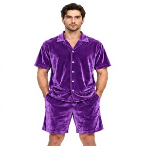 breathable woven velour <b>shirt</b> shorts set soft touch casual summer fashion wholesale unisex <b>velvet</b> <b>shirt</b> and short daily outfit - Product Image 1