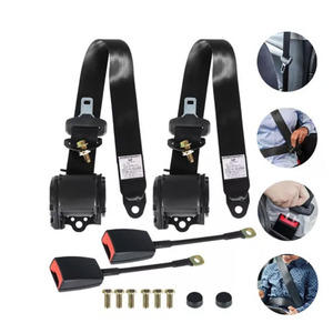 Three Point Seatbelt Adjustable Retractable Safety <b>Harness</b> For Car Van Go Kart <b>Black</b> 2 Pack - Product Image 1