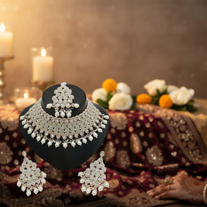 Buy Trending Fancy Collection Gold Plated Kundan & Pearl with White Stone Necklace <b>Set</b> For Women Wear Jewelry - Product Image 2