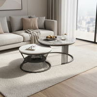 Ensemble de tables basses gigognes tendance, style luxe léger, aspect pierre, cadre en fer forgé, durable, style nordique moderne, petit appartement