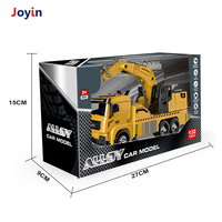 Camion jouet excavateur en métal moulé sous pression 28 cm, à friction, jaune, véhicule de construction avec bras de pelle rotatif, effets lumineux et sonores