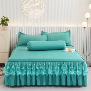 Ensemble de literie de luxe, draps de lit, couettes avec dentelle, couleur unie, 3 pièces, nouvelle collection 2023 - Product Image 1