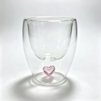 Tasse à thé en verre à double paroi, joli design cœur rose à l'intérieur, verre à double paroi résistant à la chaleur, vaisselle pour la maison et les cadeaux