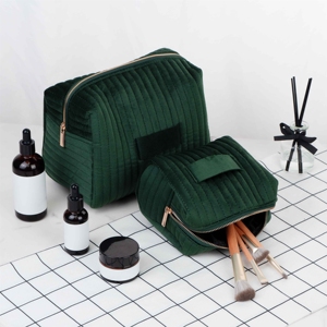 High Quality Custom Logo Travel Toiletry Storage <b>Bag</b> <b>Large</b> Capacity Pillow Striped Velvet Makeup Pouch <b>Cosmetic</b> <b>Bag</b> - Product Image 2