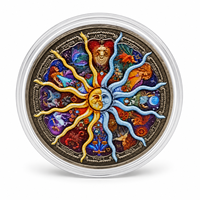 Pièce de monnaie zodiacale occidentale 2026, impression couleur, art populaire Soleil-Lune, plaquée fer avec étui