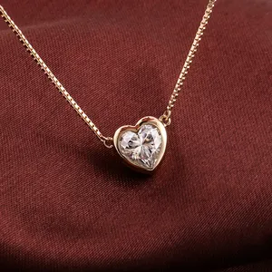 Collier en argent sterling 925 plaqué or 14K DEF heart moissanite, bijoux 2022 Offre Spéciale, chaîne pour cadeau