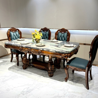 Ensemble de table et chaises de salle à manger de style chinois antique de luxe, cuir bleu capitonné, bois massif, prix d'usine, Australie