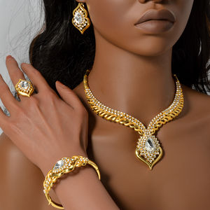 Ensemble de bijoux ethniques de mariée de Dubaï plaqué or 14 carats avec cristaux de zircon pour femmes - Occasions de mariage et de fête - Product Image 2