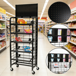 Exhibidor Metálico Negro de Múltiples Niveles con Panel Perforado, Organizador Móvil de Snacks para Supermercados y Tiendas de Conveniencia - Product Image 1