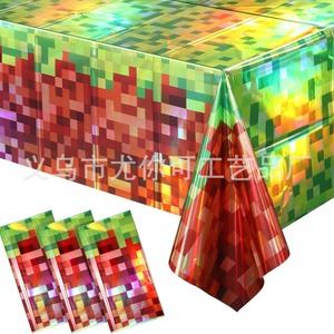 Laser Pixel Minecraft <b>Tablecloth</b> <b>Rectangle</b> Disposable PE Birthday Party Decoration Environment Friendly - Product Image 1