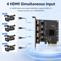 PCIe Internal 4CH HDMI Video Capture Card 4K*30Hz Input 1080P*60Hz YUY2 Format 20Gbps Bandwidth for Windows Mac Linux