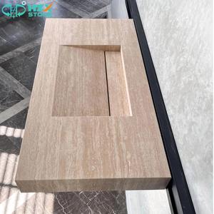HZX Premium Beige <strong>Travertine</strong> Marble Stone for Bathroom Vanity Sink with Vessel Basin Modern Freestanding - Product Image 4