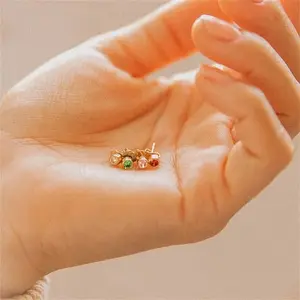 Bestone Latest Design Gemstone Stainless Steel Plated 18K Gold Round Zircon Birthstone Stud Earrings For Women