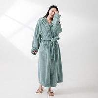 FF4279 corail polaire doux épais à capuche Peignoir chaud maison manteau femmes hommes absorbant hôtel Spa rayé peignoir