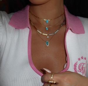 Collar de piedra turquesa con gota de agua de eslabones finos chapados en oro de 18 quilates, diseño elegante y moderno para aniversario Diario Femenino delicado - Product Image 1