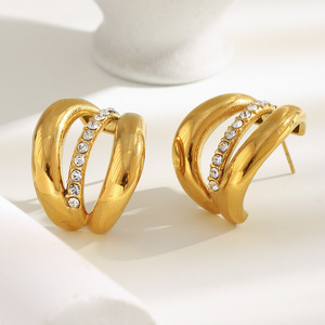 Pendientes de tuerca de acero inoxidable chapados en oro para mujer joyería de moda E472 - Product Image 3
