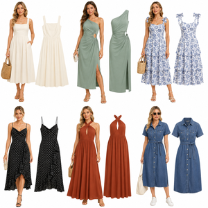 Summer Fashion Waist Slim Dress, Solid Color Ladies Outfit, Random Mix <b>Mixed</b> Styles Bulk Shipment - Product Image 1