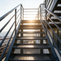 Escalier en acier inoxydable de qualité supérieure personnalisé, structure métallique durable avec revêtement en poudre pour villa, intérieur/extérieur, design moderne, marque HTS