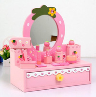Table de maquillage miniature en bois MDF et pin, design fraise, pour filles de 3 à 7 ans, jeu de maquillage EDULAND