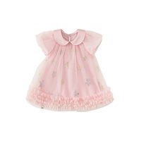 Robe d'été pour filles avec volants, col Peter Pan, jupe en tulle, coupe trapèze, pour anniversaire ou tenue de cérémonie pour tout-petits