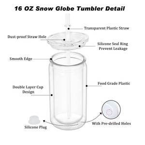 Vaso de Plástico de Doble Capa Ecológico de 16 oz, Tipo Mason Jar, con Impresión por Sublimación y Pajita, para Bebidas - Product Image 2