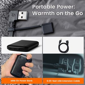 Couverture chauffante électrique portable à piles en polaire avec commande tactile, chauffage rapide, élément PTC, blanc et gris clair - Product Image 4