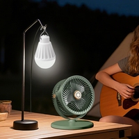 Ventilateur solaire 2-en-1 rechargeable par USB, ventilateur de bureau et sur pied avec lumière LED pour la maison et l'extérieur