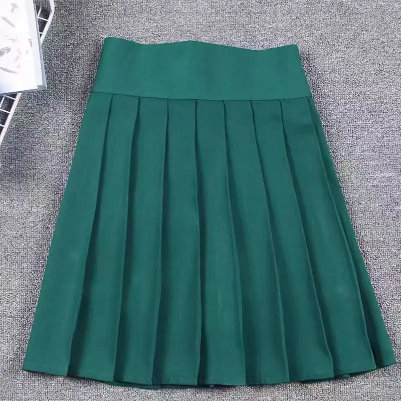Однотонная японская повседневная униформа для девочек с высокой талией, плиссированные юбки