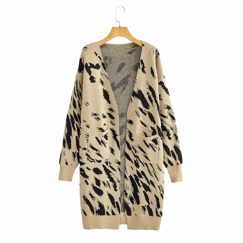 2023 고품질 가을 겨울 신제품 여성 스웨터 코트 패션 캐주얼 레오파드 카디건 코트 카디건