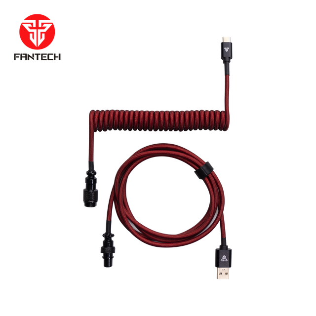 Wholesale FANTECH Coiled Cable AC701 Double-Sleeved Braided Type-C to USB-A with GX12 Aviator Connector