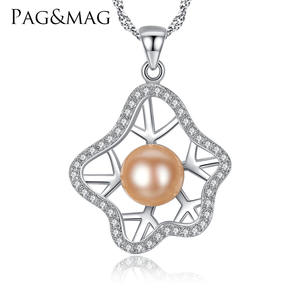 CZCITY Charm grande perla reale d'acqua dolce argento Sterling 925 rosa grande catena diamante pendente <span class=keywords><strong>collana</strong></span> dichiarazione - Product Image 1