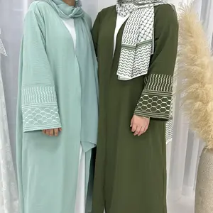 Eid Abaya Vestido longo aberto para mulheres Abaya Dubai Quimono Cardigã muçulmano Robe Roupa islâmica padrão bordado modesto abaya aberto
