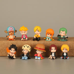 10 Statuette <span class=keywords><strong>Chibi</strong></span> Sedute di One Piece - Personaggi Anime Cartoon: Luffy, Ace, Sabo, Shanks Capelli Rossi, Zoro per Esposizione - Product Image 1