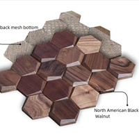 Paredes interiores Hexagonal negro nogal paneles de techo de madera sala de té mosaico de madera maciza TV Fondo pared decorar tableros Panel