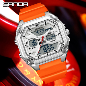 นาฬิกาข้อมือผู้ชาย SANDA 6325 รุ่นขายดี ดีไซน์สปอร์ต หน้าปัดคู่ ฟังก์ชั่นหลากหลาย สาย TPU กันน้ำ เหมาะสำหรับใส่ลำลองและกิจกรรมกลางแจ้ง ของขวัญ - Product Image 4