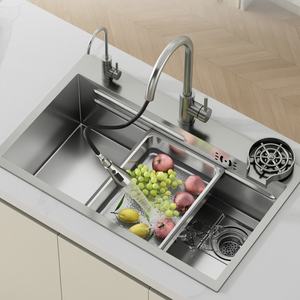 Évier de cuisine à cuve unique grande taille en acier inoxydable brossé 304 fait main pour usage domestique - Product Image 1