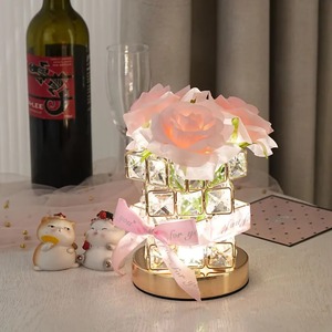 4 Layer Crystal Cube Rose Lamp USB Touch Three-tone Lighting Bedside Night Light LED <b>Table</b> Lamp Warm Lighting Home Desktop Decor - Product Image 1
