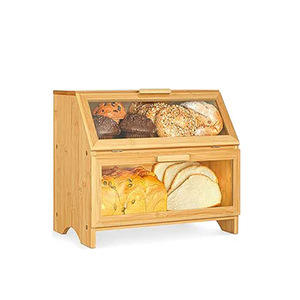 Boîte à pain en bambou, grande boîte de rangement en bois avec porte en verre pour comptoir de cuisine - Product Image 4