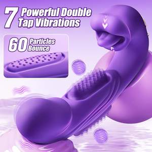 Dildo vibratore 4-in-1 rosa giocattolo del sesso spinta per le donne 5 leccare il clitoride 7 modalità di sbattitura <span class=keywords><strong>Clit</strong></span> ventosa lingua G-Spot stimolatore - Product Image 3