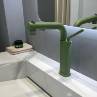 Robinet de lavabo moderne vert mat, corps tout en laiton, levier unique, eau froide et chaude, pour salle de bain et décoration intérieure