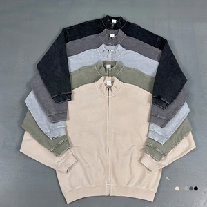 Sudadera con capucha y cremallera para hombre, con logo personalizado, lavado ácido, algodón pesado, cuello simulado, estilo vintage, streetwear, TKAN9128 - Product Image 2