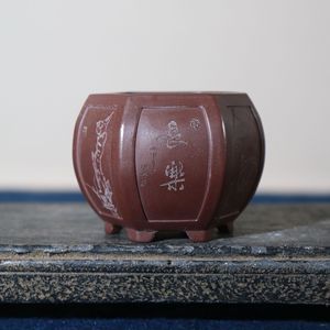 Maceta hexagonal de arcilla morada hecha a mano para bonsáis, mini maceta de escritorio para plantas de interior - Product Image 4