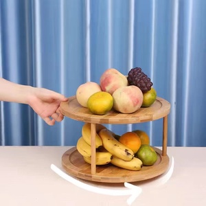 Lazy Susan simple et 2 niveaux <span class=keywords><strong>plateau</strong></span> <span class=keywords><strong>tournant</strong></span> rotatif à 360 degrés organisateur d'armoire supports de cuisine support de pot à épices en bambou - Product Image 5