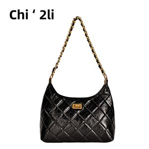 Sacs à main en cuir matelassé de luxe pour femmes, <span class=keywords><strong>sac</strong></span> à <span class=keywords><strong>bandoulière</strong></span> de créateur avec chaîne, <span class=keywords><strong>sac</strong></span> hobo vintage classique à motif losanges, <span class=keywords><strong>noir</strong></span> avec ferrures dorées - Product Image 6