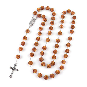 Collier De Rosario coloré 10mm <span class=keywords><strong>strass</strong></span> Disco boules perle jésus croix <span class=keywords><strong>pendentif</strong></span> religieux prier bijoux chrétien chapelet collier - Product Image 5