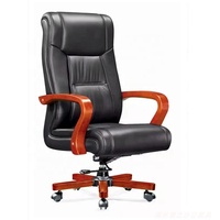 Chaise de bureau en bois Minis, confortable pour une utilisation prolongée, chaise de conférence noire avec siège en cuir véritable, dossier haut fixe