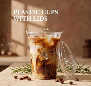 Gobelets jetables transparents en plastique de 16 oz pour café glacé avec couvercles, sans BPA, sûrs pour les aliments, anti-fuite, pour smoothies et fêtes - Product Image 2