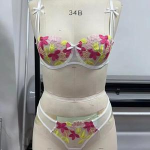 Conjunto de lencería de encaje floral colorido con decoración de lazo XL sujetadores y ropa de dormir para niñas Sexy transparente y divertido para un verano animado - Product Image 6